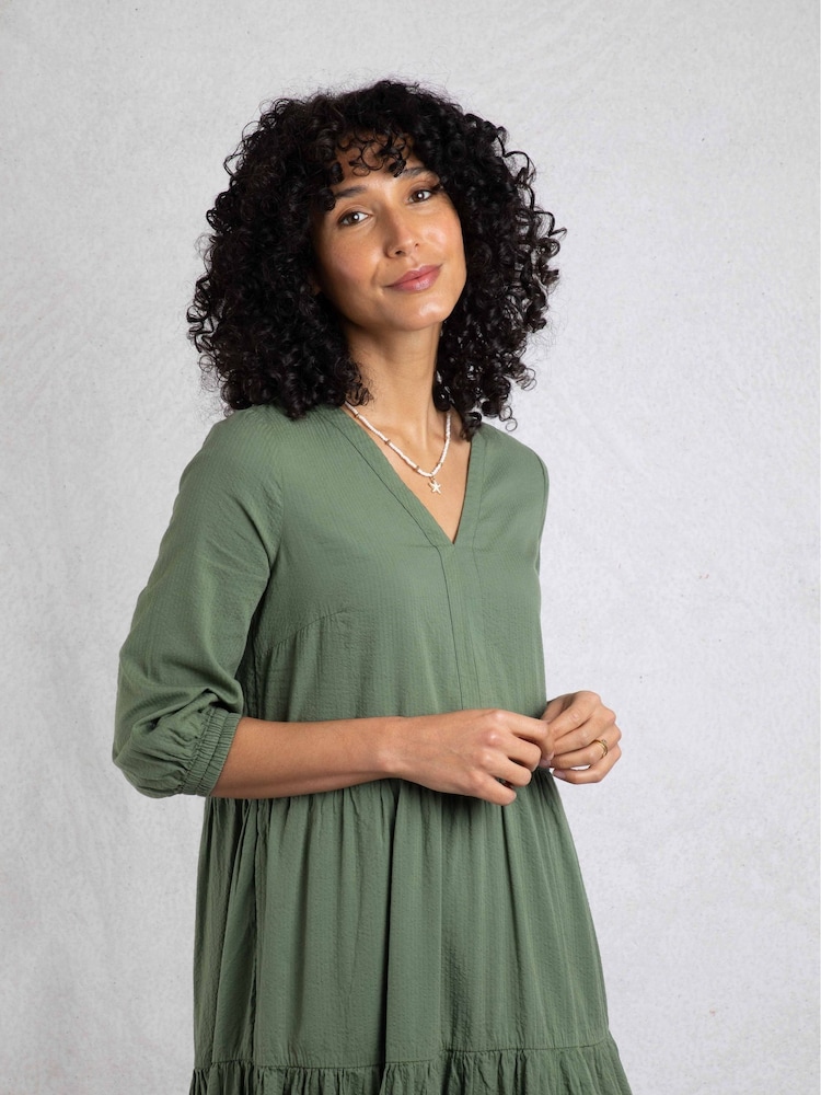 Weird Fish Grey Margo Seersucker Tiered Midi Dress - Image 3 of 7