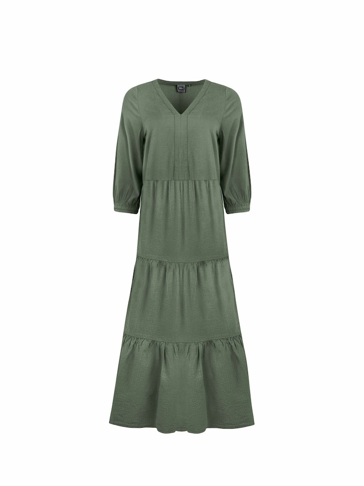 Weird Fish Grey Margo Seersucker Tiered Midi Dress - Image 6 of 7