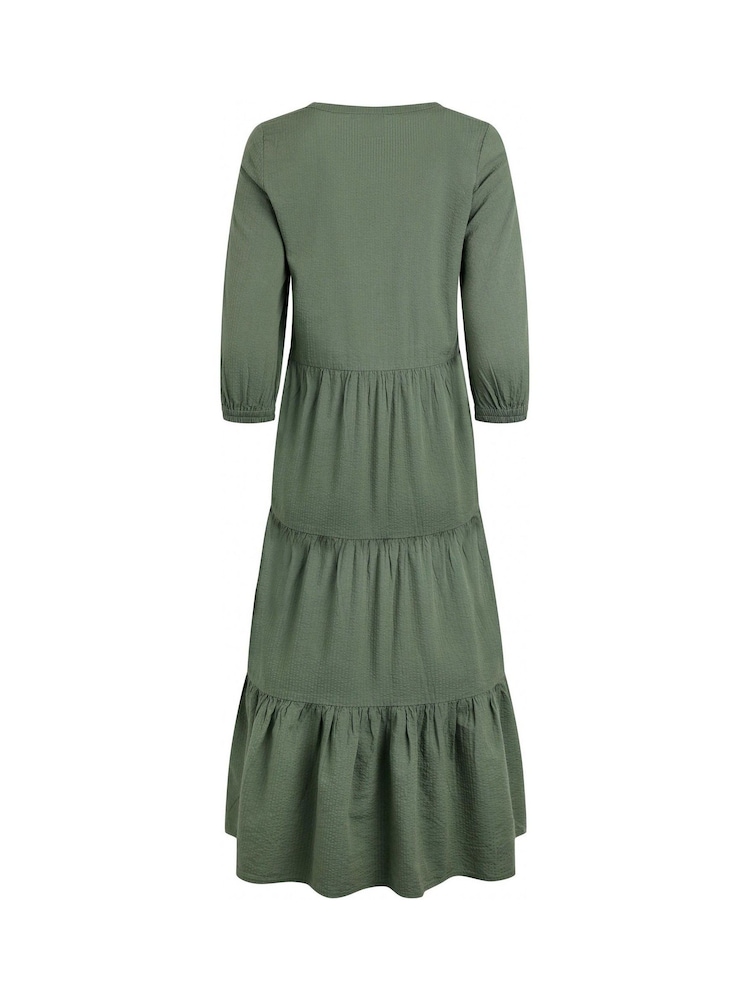 Серый - Weird Fish Margo Seersucker Tiered Midi Dress - Изображение 7 из 7