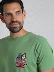 Weird Fish Green Fish Fighters Heritage Wash Artist 100% Cotton T-Shirt - Image 3 of 6