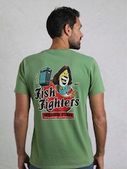 Weird Fish Green Fish Fighters Heritage Wash Artist 100% Cotton T-Shirt - Image 4 of 6
