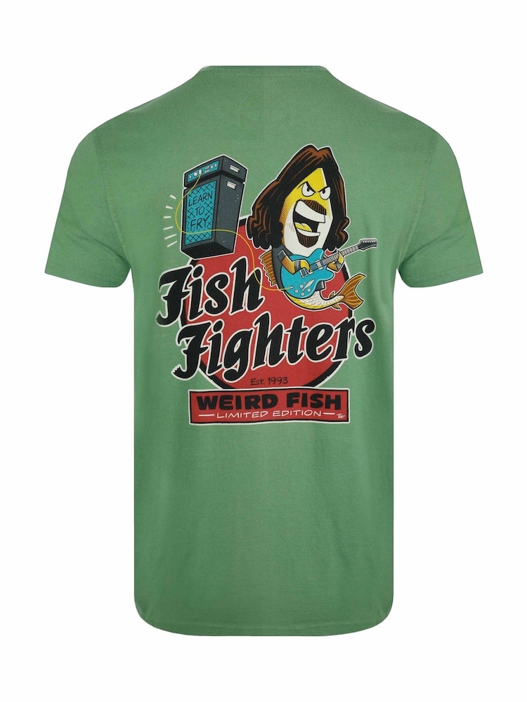 Weird Fish Green Fish Fighters Heritage Wash Artist 100% Cotton T-Shirt - Image 6 of 6