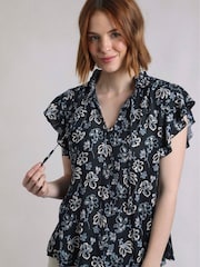 Weird Fish Black Lucetta Viscose Crepe Printed Blouse - Image 1 of 7