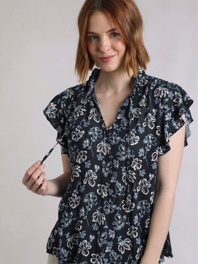 Weird Fish Black Lucetta Viscose Crepe Printed Blouse - Image 1 of 7