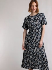 Weird Fish Black Everly Viscose Printed Tea Dress - Image 1 of 6