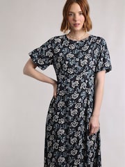 Weird Fish Black Everly Viscose Printed Tea Dress - Image 3 of 6