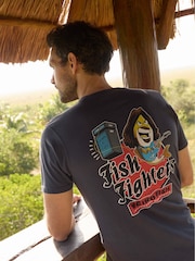 Albastru - Tricou Weird Fish Fish Fighters Heritage Wash Artist 100% din bumbac - Imaginea 5 din 7