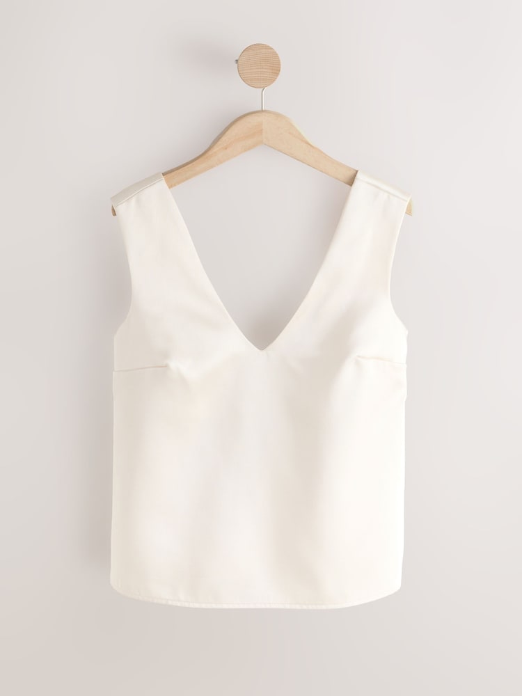 Cream Bow Back Detail Sleeveless Top - Image 2 of 4 Cream Bow Back Detail Sleeveless Top - Image 2 of 4