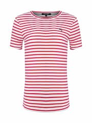 Weird Fish Red Natalie Striped Round Neck Short Sleeve 100% Organic Cotton Top - Image 1 of 2