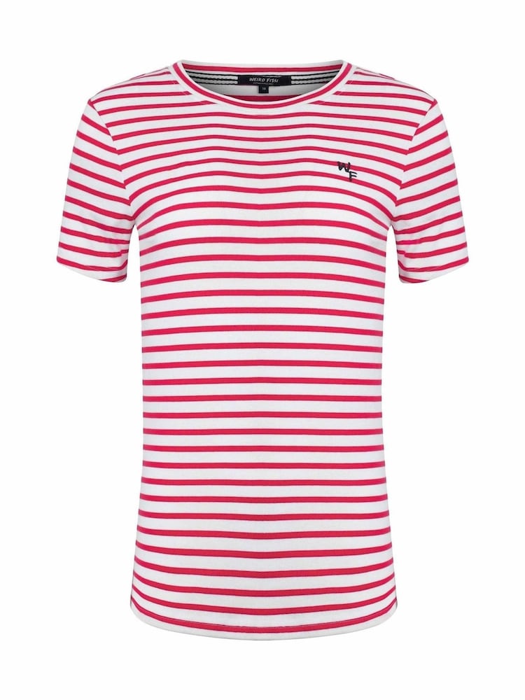 Weird Fish Red Natalie Striped Round Neck Short Sleeve 100% Organic Cotton Top - Image 1 of 2