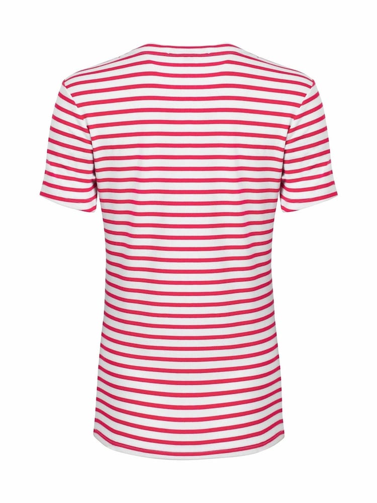 Weird Fish Red Natalie Striped Round Neck Short Sleeve 100% Organic Cotton Top - Image 2 of 2