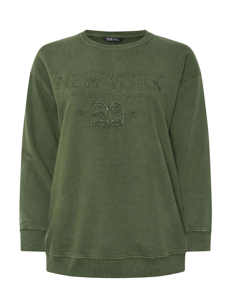 Yours Curve Green New York Slogan Sweatshirt - Image 5 of 5