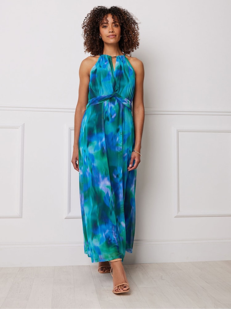 M&Co Blue Mesh Halter Maxi Dress - Image 2 of 6