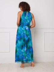 M&Co Blue Mesh Halter Maxi Dress - Image 3 of 6