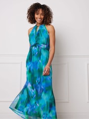 M&Co Blue Mesh Halter Maxi Dress - Image 4 of 6