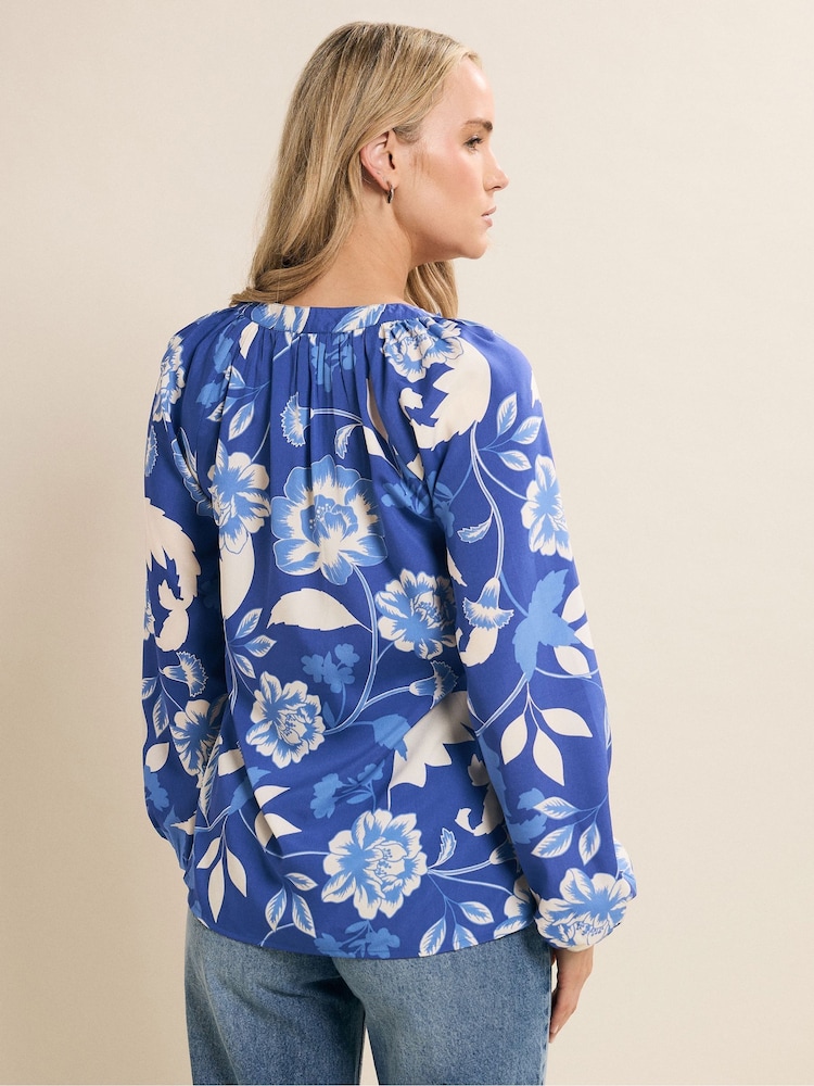 Long Tall Sally Blue Floral Half Button Shirt - Image 2 of 6