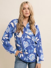 Long Tall Sally Blue Floral Half Button Shirt - Image 3 of 6