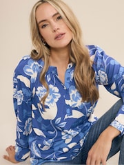 Long Tall Sally Blue Floral Half Button Shirt - Image 5 of 6