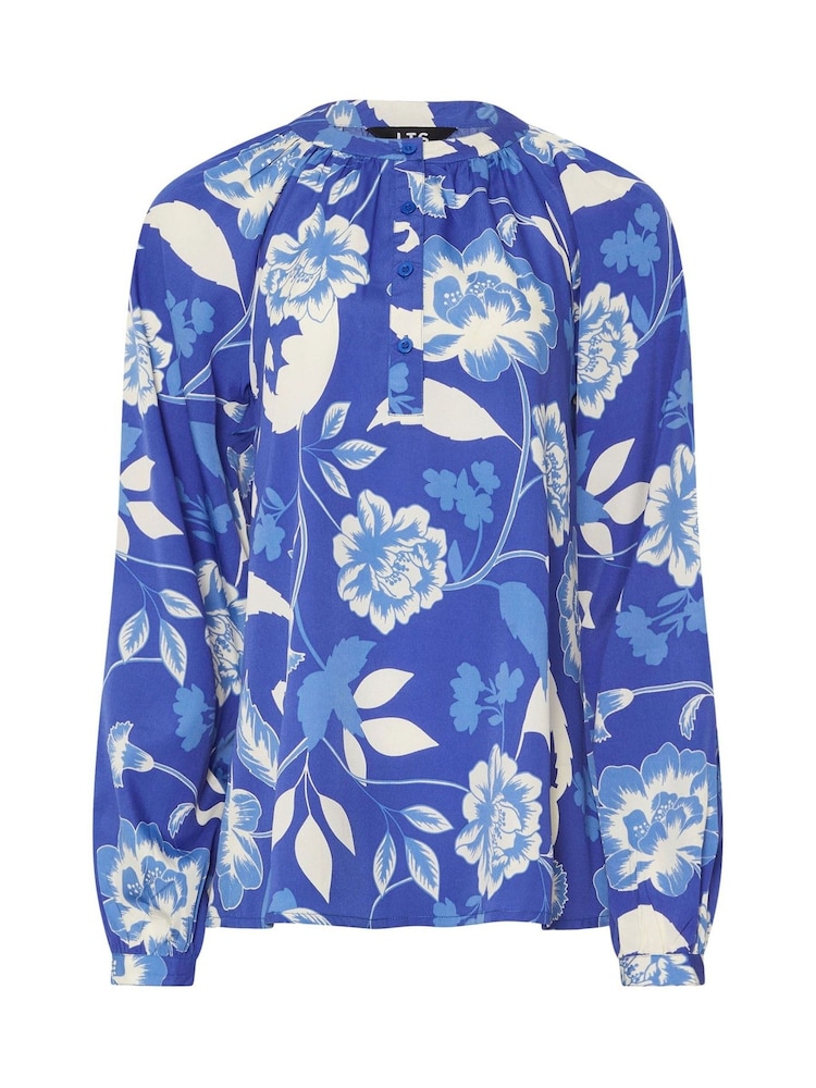 Long Tall Sally Blue Floral Half Button Shirt - Image 6 of 6 Long Tall Sally Blue Floral Half Button Shirt - Image 6 of 6