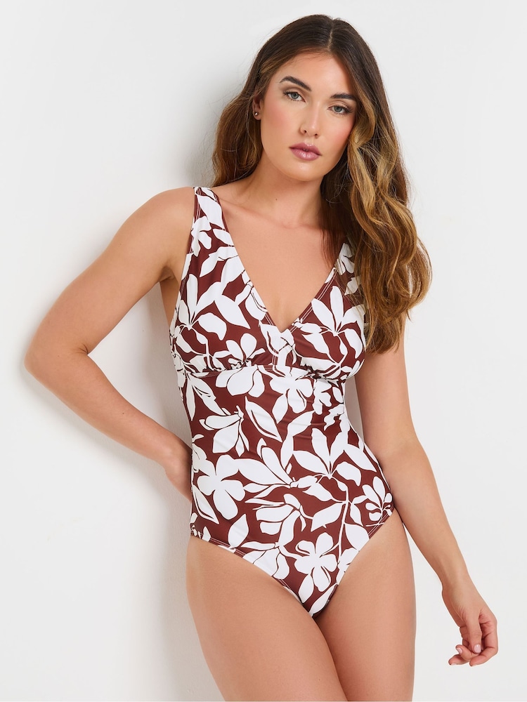 Long Tall Sally Brown Tile Print Swimsuit - Image 2 of 7 Long Tall Sally Brown Tile Print Swimsuit - Image 2 of 7