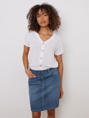 M&Co Blue Mid Wash Knee Denim Skirt - Image 1 of 5