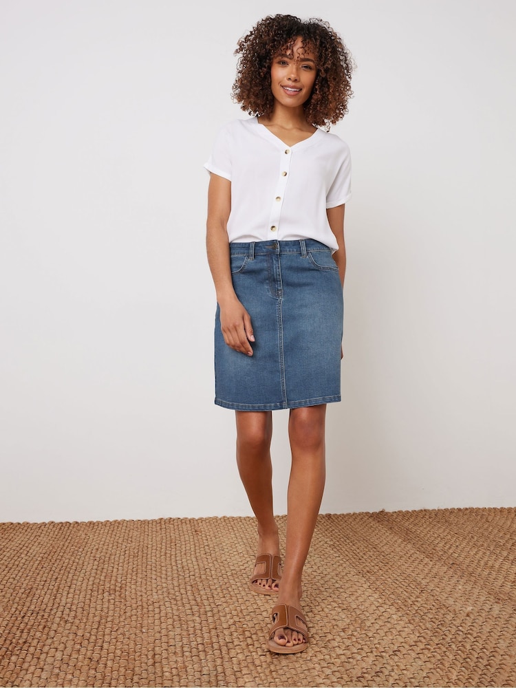 M&Co Blue Mid Wash Knee Denim Skirt - Image 2 of 5