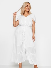 Yours Curve White Dobby 100% Cotton Maxi Dress - Image 3 of 6