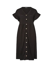 Yours Curve Black Frill Sleeve Button Peplum Dress - Image 5 of 5