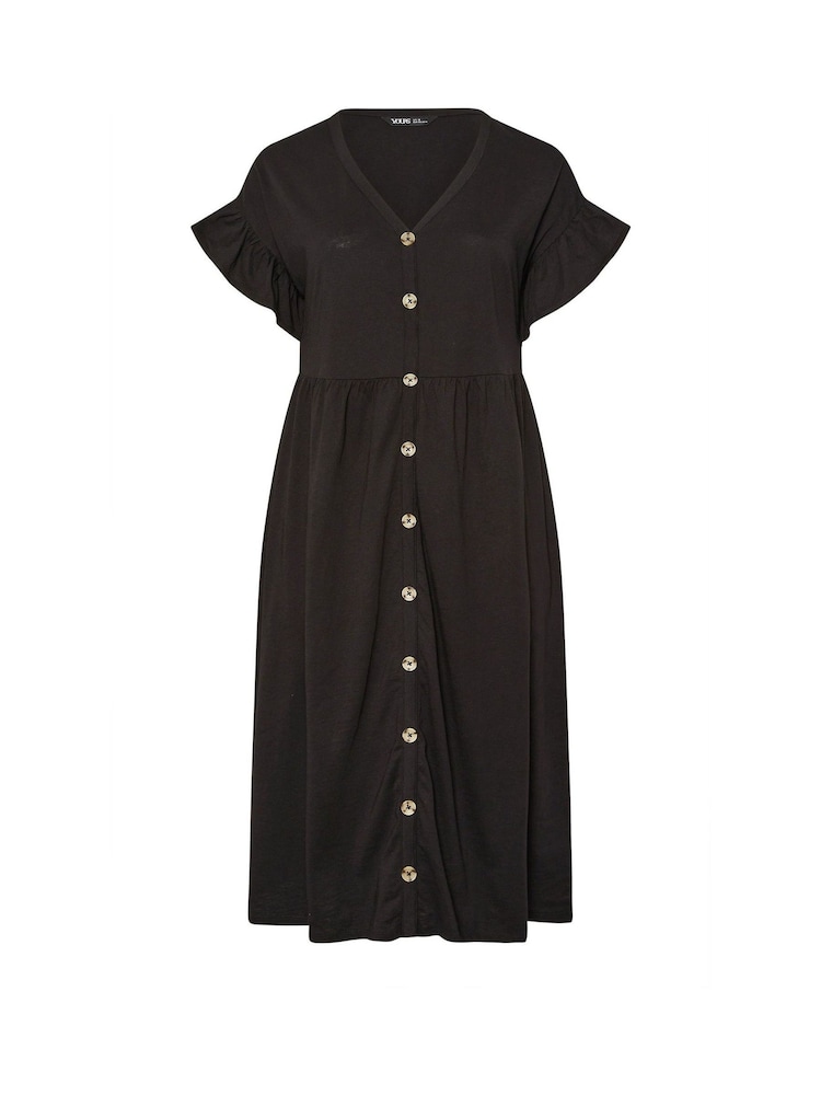 Yours Curve Black Frill Sleeve Button Peplum Dress - Image 5 of 5