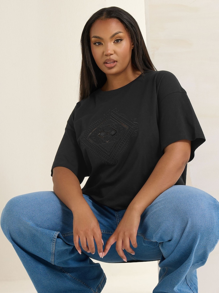 Yours Curve Black Western Boho Diamond Top - Image 1 of 5