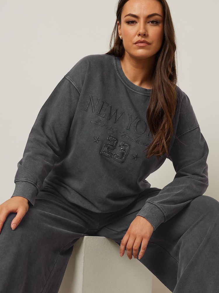 Yours Curve Grey New York Slogan Sweatshirt - Image 1 of 5