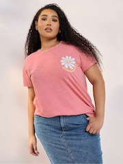 Yours Curve Pink Focus Good Placement T-Shirt - Image 1 of 6