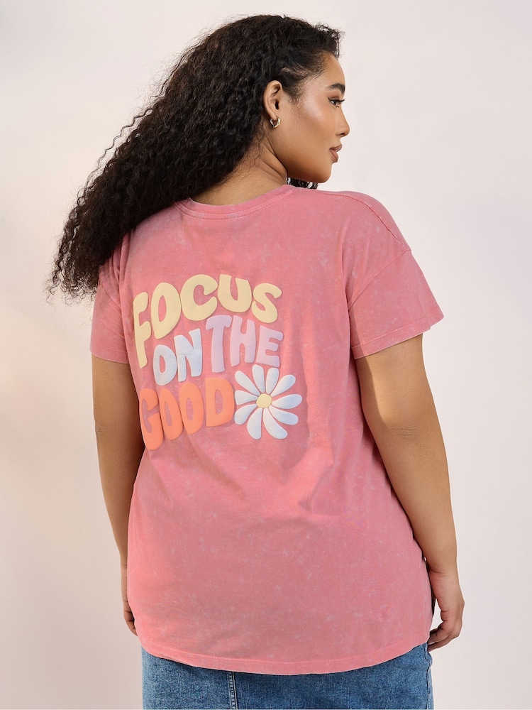 Yours Curve Pink Focus Good Placement T-Shirt - Image 2 of 6