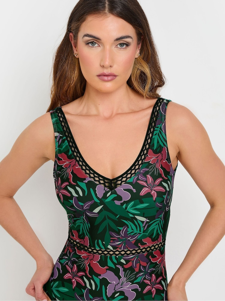 Long Tall Sally Black Tropical Ladder Trim Swimsuit - Image 4 of 7