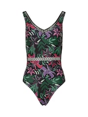 Long Tall Sally Black Tropical Ladder Trim Swimsuit - Image 6 of 7