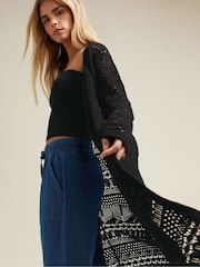 M&Co Black Petite Maxi Crochet Cardigan - Image 1 of 6