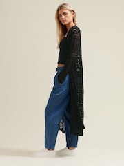 M&Co Black Petite Maxi Crochet Cardigan - Image 3 of 6