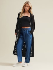 M&Co Black Petite Maxi Crochet Cardigan - Image 4 of 6