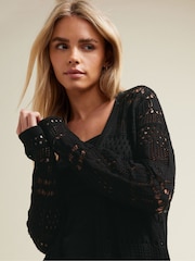 M&Co Black Petite Maxi Crochet Cardigan - Image 5 of 6