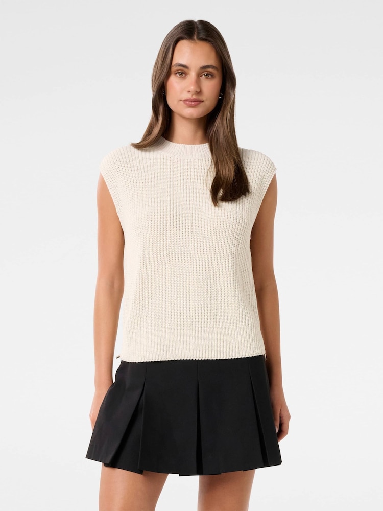 Forever New Cream Emily Zip Detail Knitted Tank Top - Image 1 of 5