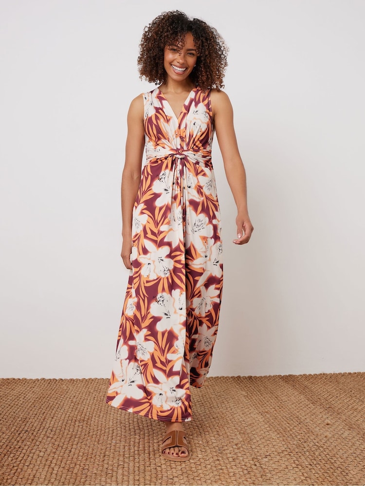 M&Co Orange Floral Twist Front Sleeveless Maxi Dress - Image 2 of 5