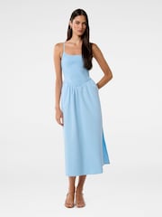 Forever New Blue Dylan Shirred 100% Cotton Midi Dress - Image 1 of 4