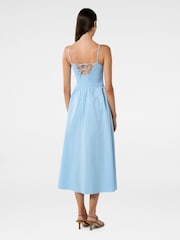 Forever New Blue Dylan Shirred 100% Cotton Midi Dress - Image 2 of 4