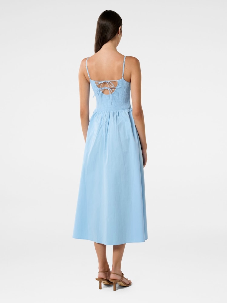 Forever New Blue Dylan Shirred 100% Cotton Midi Dress - Image 2 of 4