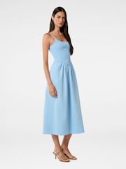 Forever New Blue Dylan Shirred 100% Cotton Midi Dress - Image 4 of 4