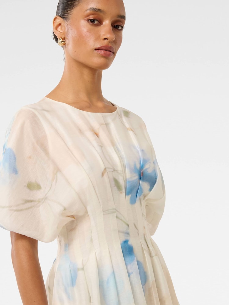 Forever New White Petite Eve Seam Detail Midi Dress with a Touch Of Linen - Image 4 of 4