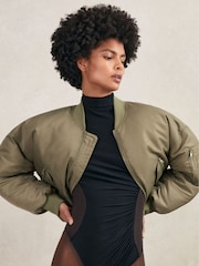 Reiss Khaki Juniper Technical Puffer Bomber Jacket - Image 1 of 7