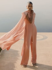 Reiss Pink Farley Wide-Leg Cape Jumpsuit - Image 1 of 7