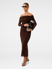 Forever New Brown Minnie Petite Mesh Bardot Midi Dress - Image 1 of 5