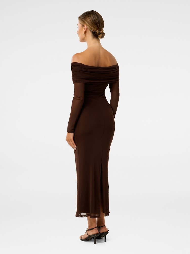 Forever New Brown Minnie Petite Mesh Bardot Midi Dress - Image 2 of 5